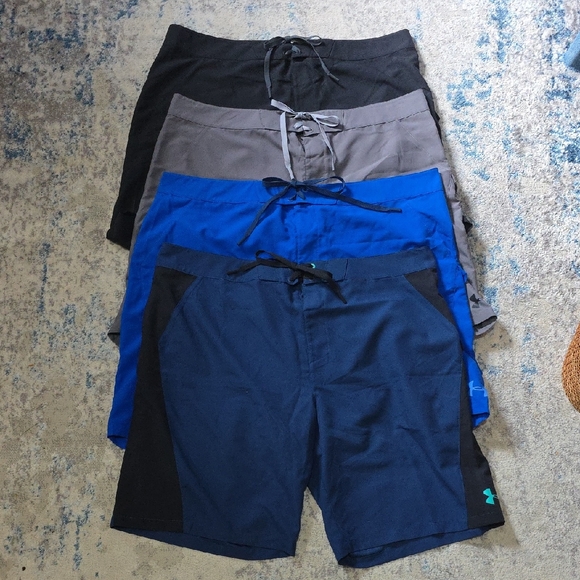 Under Armour Mens 40 Blue Black Grey Bundle Rigid‎ Boardshorts Swim Cargo Pocket - Picture 1 of 9